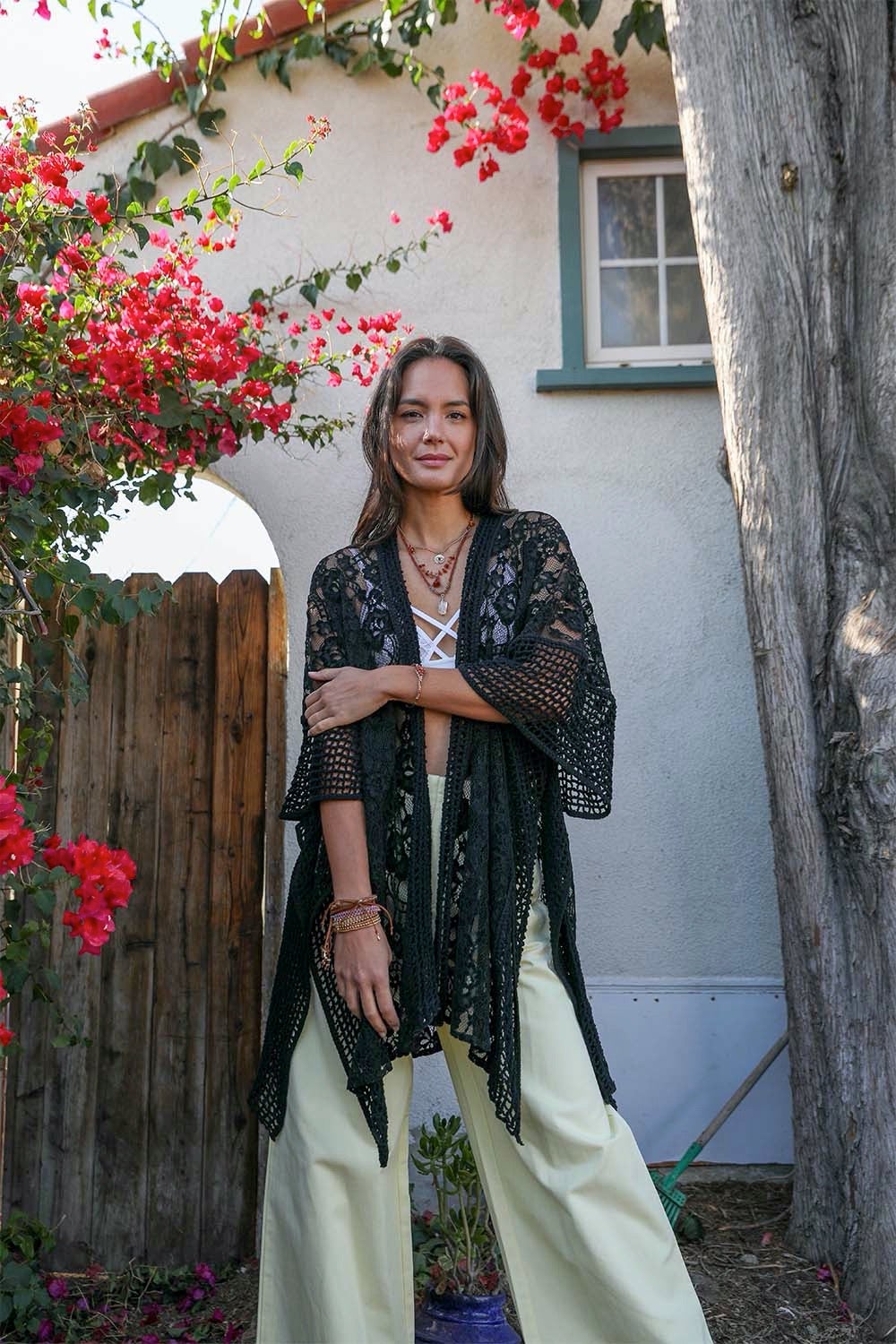 Open Front Floral Knit Kimono – Casual Elegance